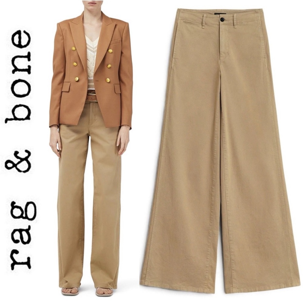 ▪️Rag & Bone SOFIE WIDE LEG PANTS Khaki Women’s High Rise Cotton Chino